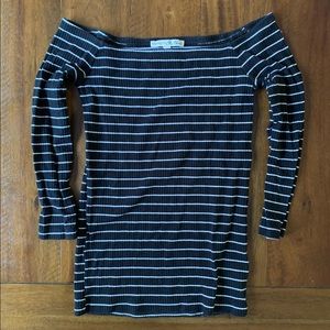 Express One Eleven Ribbed Striped 3/4 Sleeve Off the Shoulder Top